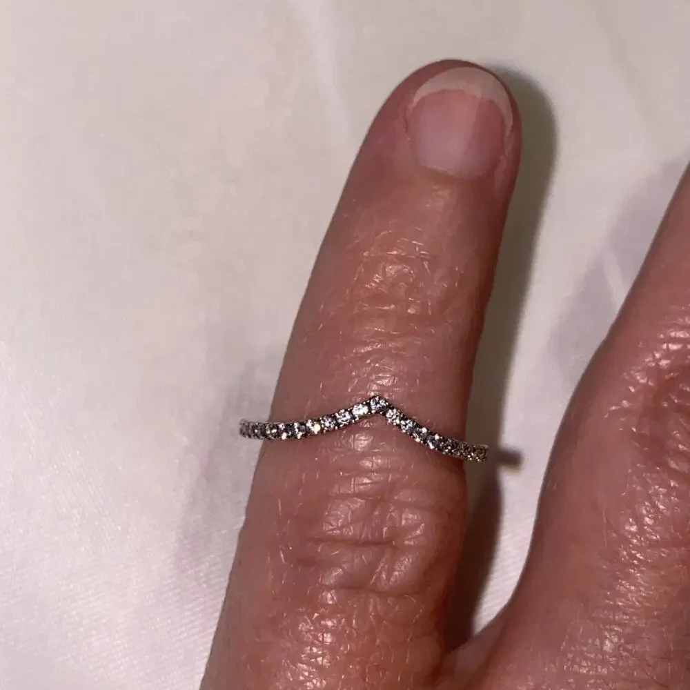 Authentic Pandora Silver 925 Beaded Wishbone Stacking Ring #186315 Sz. 5.5